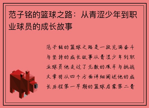 范子铭的篮球之路：从青涩少年到职业球员的成长故事